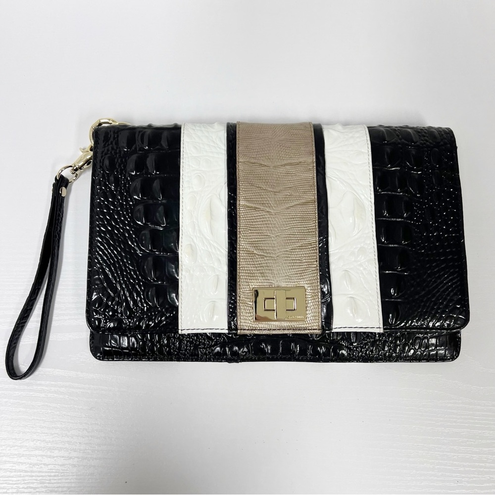 Brahmin Lily Pouch Wristlet Clutch Black Amidaโ Color Block Stripe